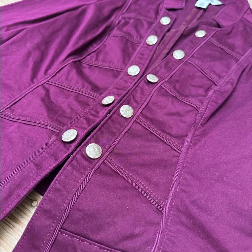 NWOT Napoleon Jacket Puff 3/4 Sleeves in Purple | Plum. Military-Inspired